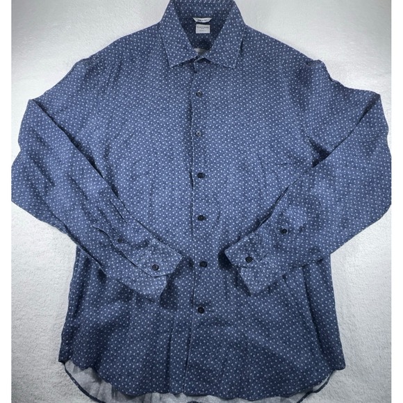 Culturata Shirt Men's L Blue White‎ Linen Dress Long Sleeve Button Up Pattern - Picture 1 of 5